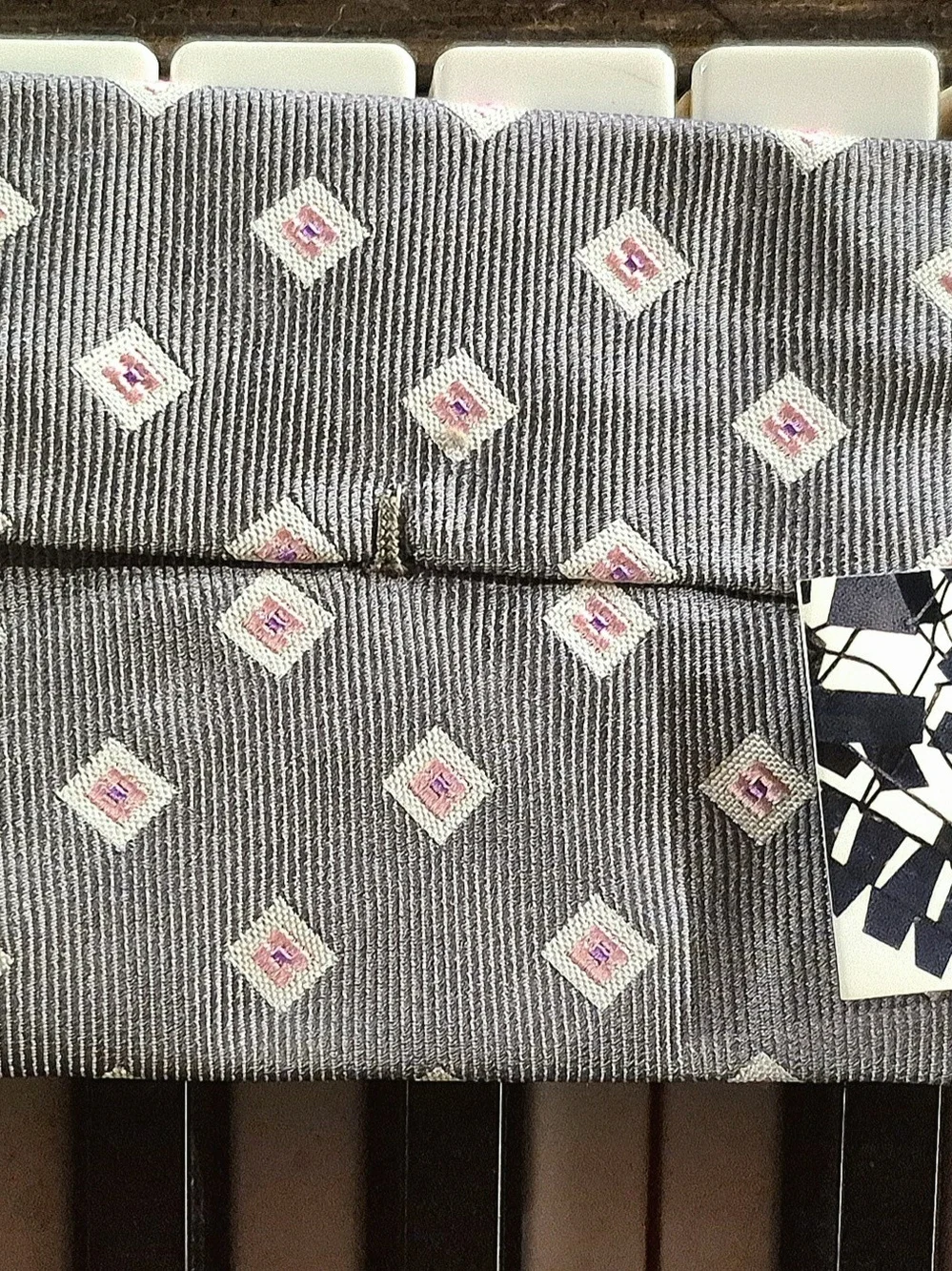 NWT Altea Milano Silk Tie Gray Geometric Pink Motif Made In Italy Luxury